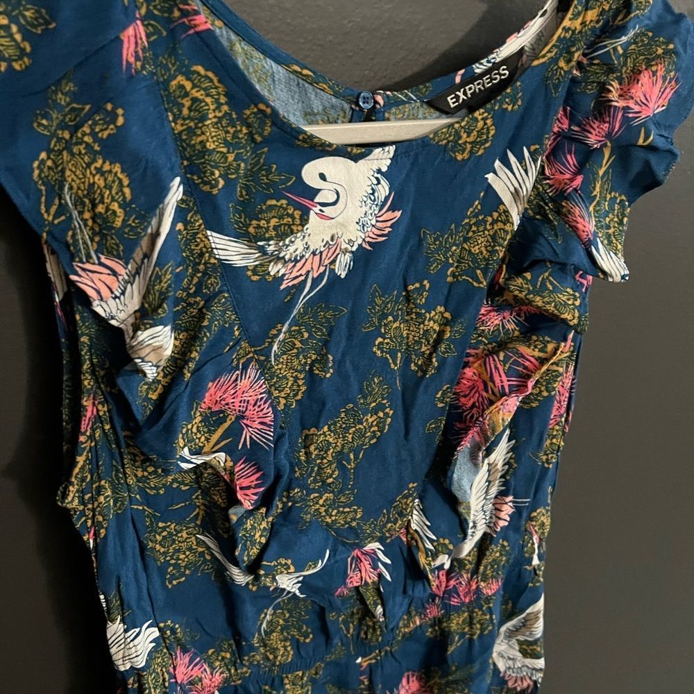 Express Ruffle Crane/ Bird Print Romper - Picture 8 of 15